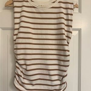 LOFT Tan and White Striped Muscle Tee